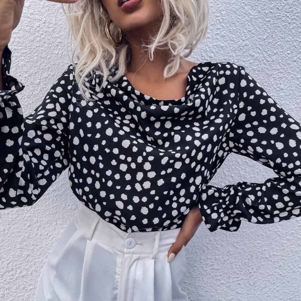 Dalmation Print Cowl neck bodysuit